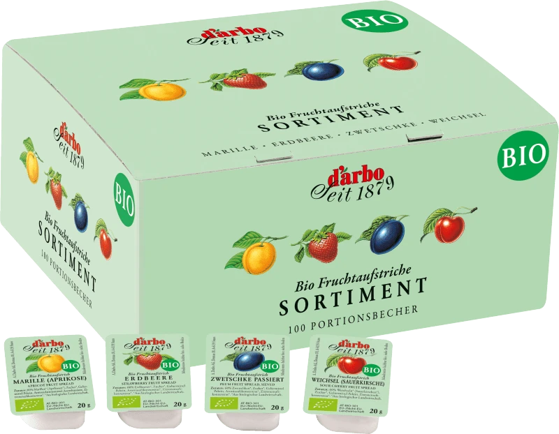 Darbo Bio Fruchtaufstrich 4-fach Sortiert 100x20g 1 Darbo Bio Fruchtaufstrich 4-fach Sortiert 100x20g