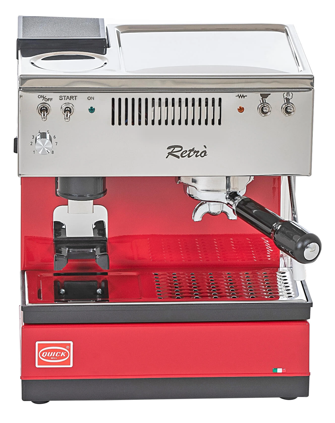 Quick Mill Retro 0835 Espressomaschine Mit Eingebauter Mühle, Rot 1 Quick Mill Retro 0835 Espressomaschine Mit Eingebauter Mühle, Rot