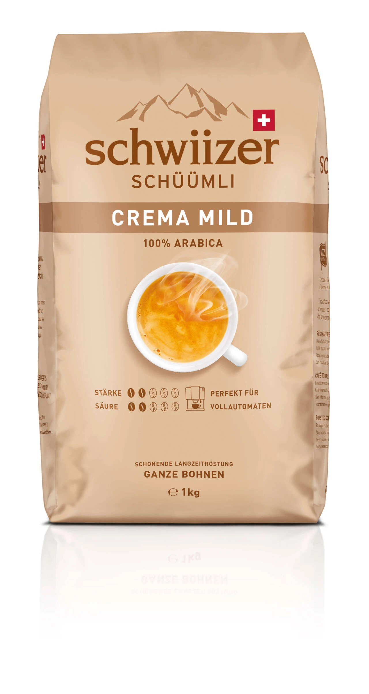 Schwiizer Schüümli Crema Mild Ganze Bohnen 1kg 1 Schwiizer Schüümli Crema Mild Ganze Bohnen 1kg