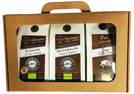 Westpfalz Rösterei BIO Kaffeekoffer-Set Ganze Bohnen 3x250g 1 Westpfalz Rösterei BIO Kaffeekoffer-Set Ganze Bohnen 3x250g